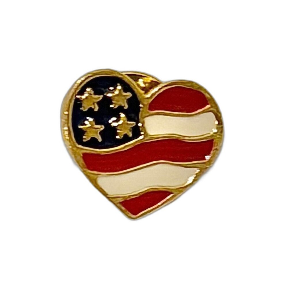 Vintage 2001 Avon American Flag Heart Enamel Gold Tone Lapel Pin